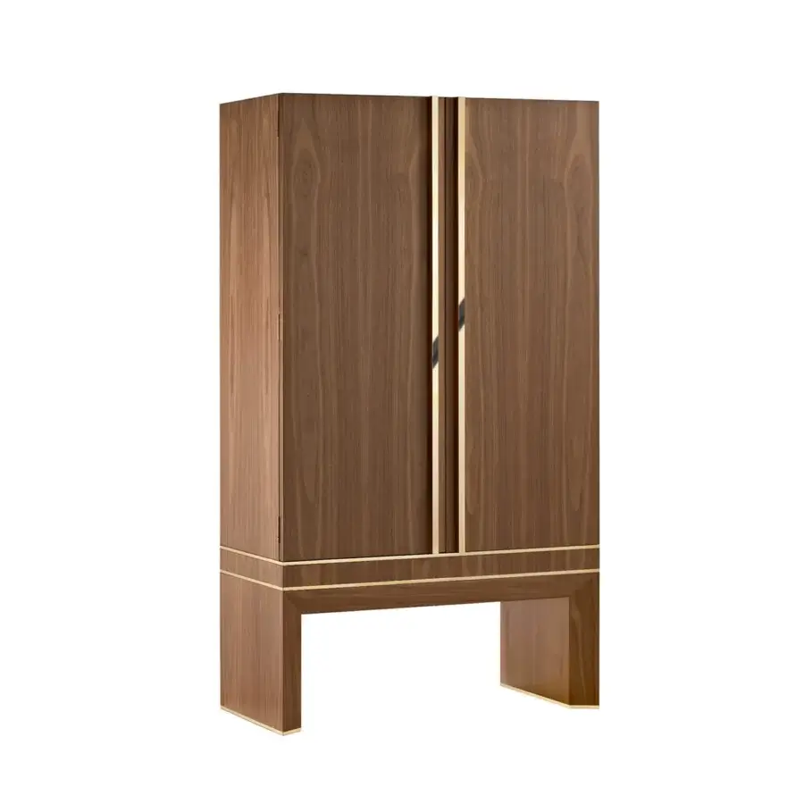 Luxury Agresti Lei Lui armoire in dark brown matte wood with 24-karat gold hardware plus biometric safe for fine jewelry