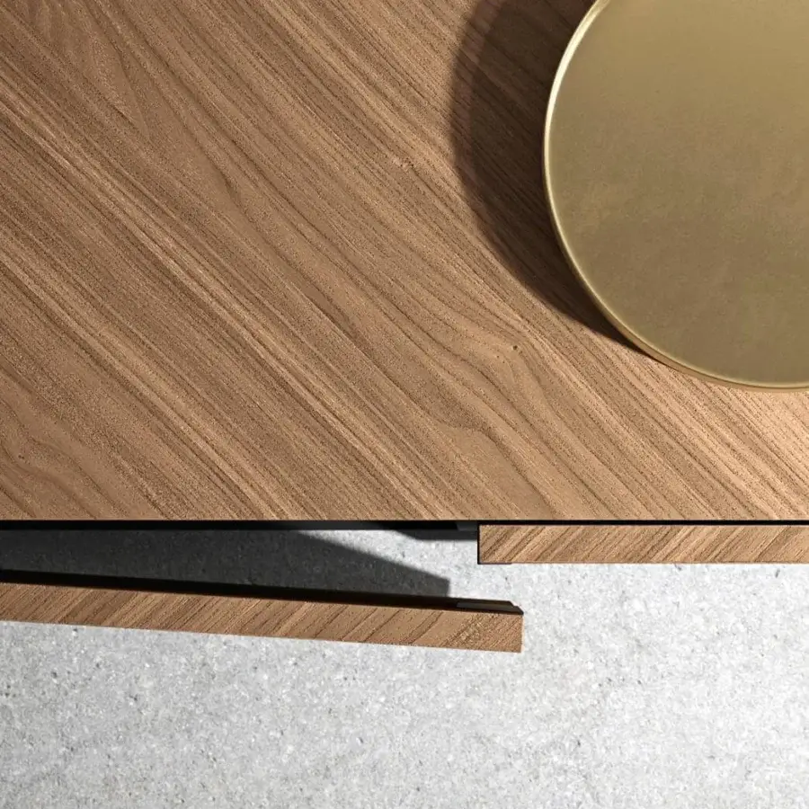 Distinguished Presotto Rho sideboard crafted with Canaletto Walnut veneer exhibiting a matte finish and linear grain