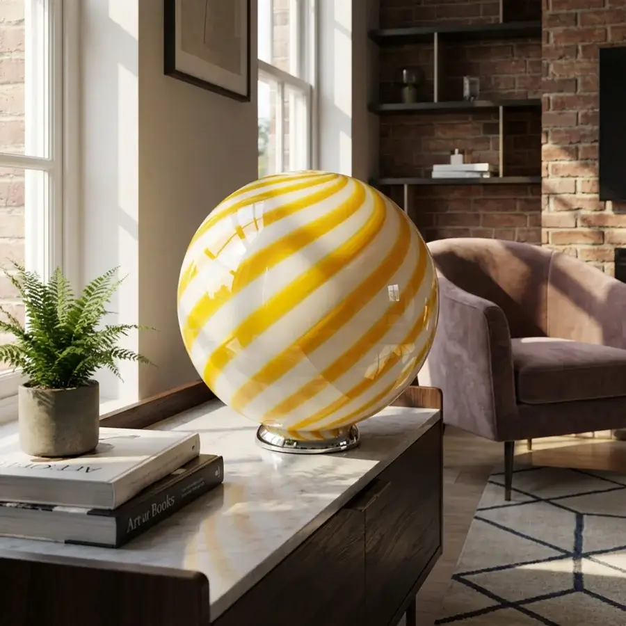 1295 Murano Candy Table Lamp - White & Yellow #6
