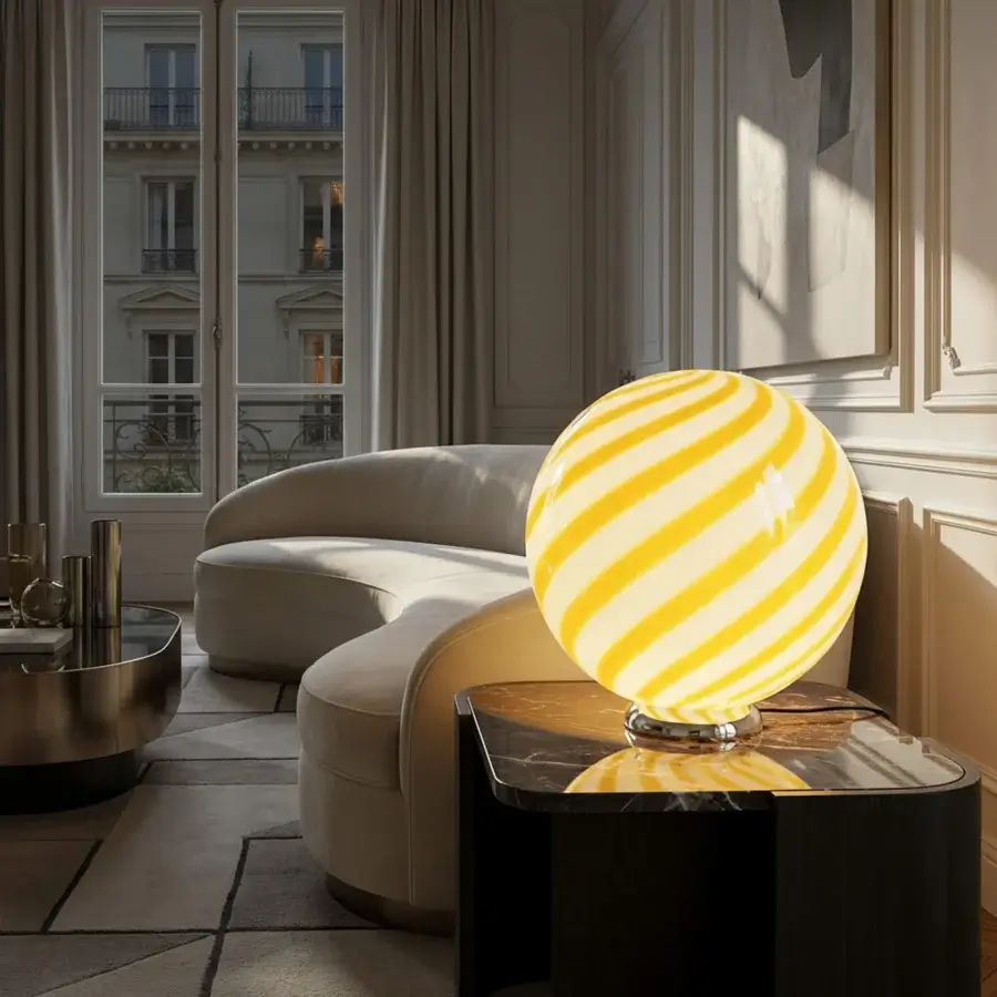 1295 Murano Candy Table Lamp - White & Yellow #9