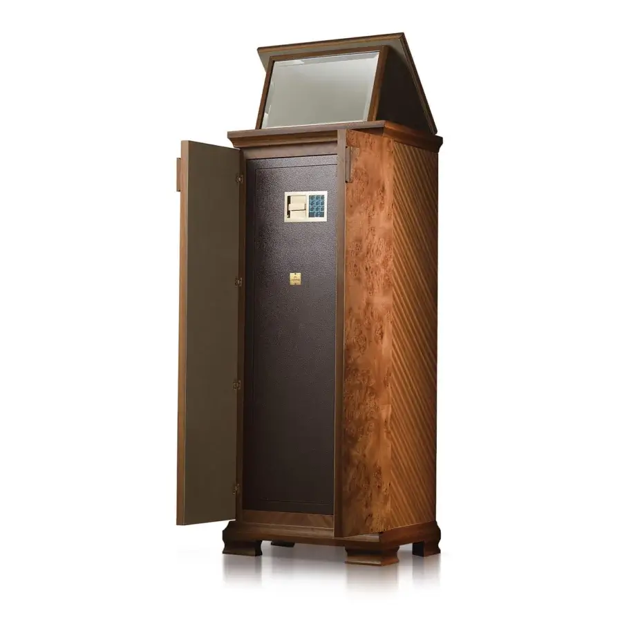 Elegant Agresti Gioia Classico armoire crafted from briar wood with matte finish plus gilded gold plated brass hardware