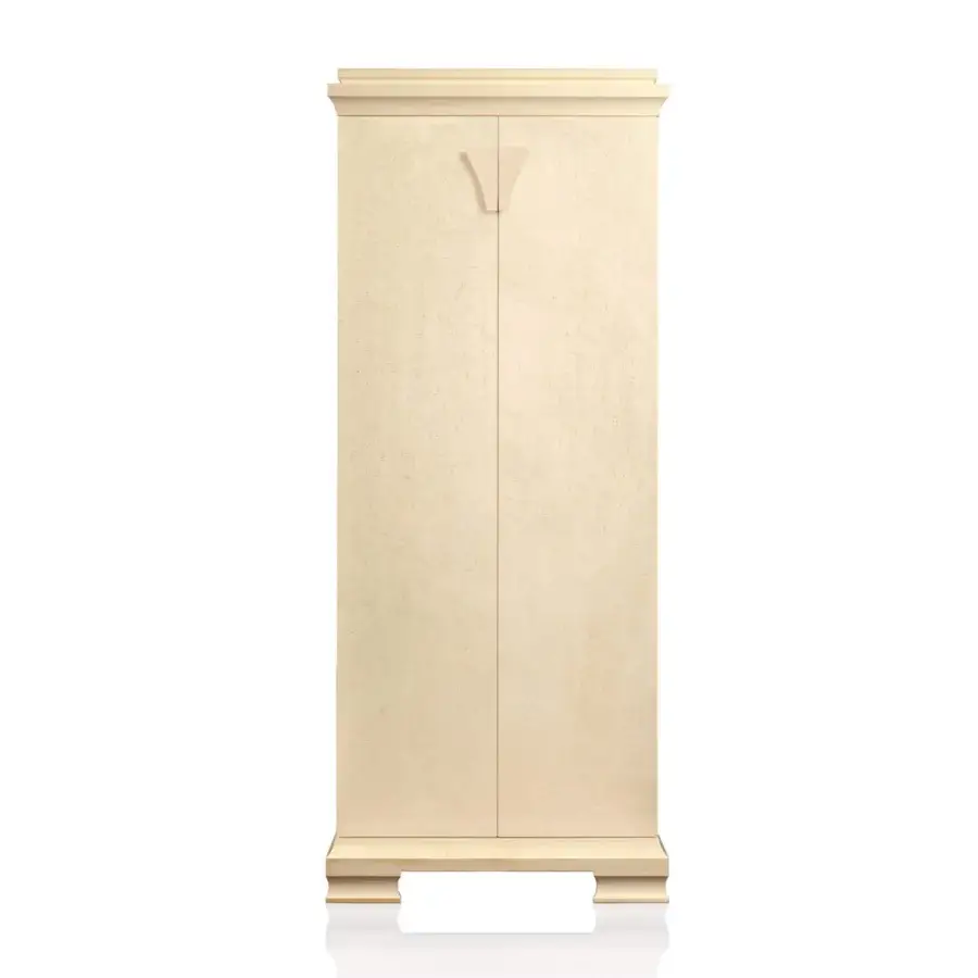 Luxury Agresti Gioia Classico armoire crafted from cream bird’s eye maple with architectural moldings and lustrous finish