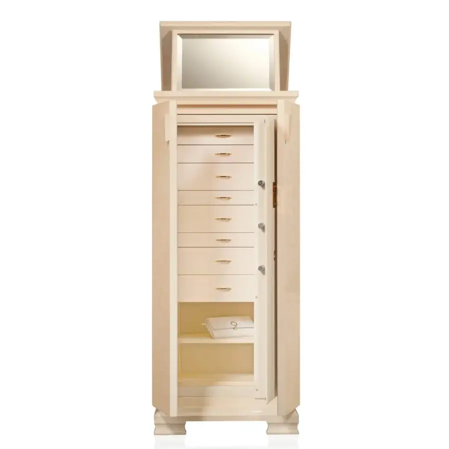 Exquisite Agresti Gioia Classico armoire built from cream bird eye maple featuring gold plated accessories and safe
