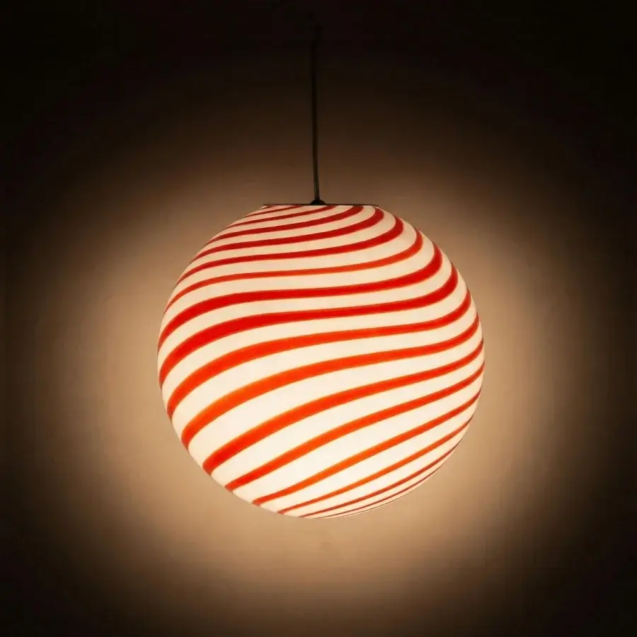 1295 Murano Candy Suspension Lamp - Red & White #2