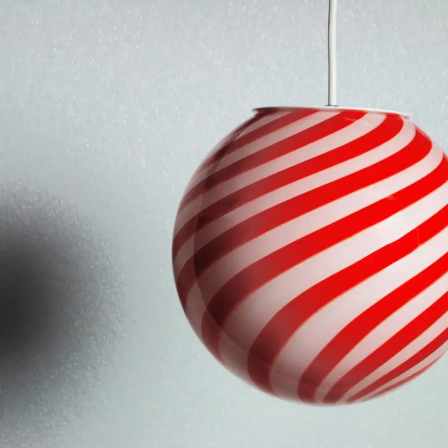 1295 Murano Candy Suspension Lamp - Red & White #5