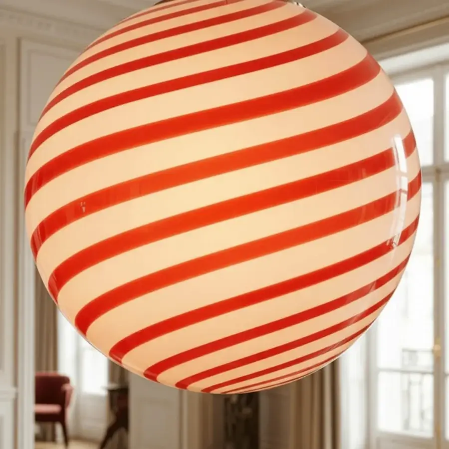 1295 Murano Candy Suspension Lamp - Red & White #8