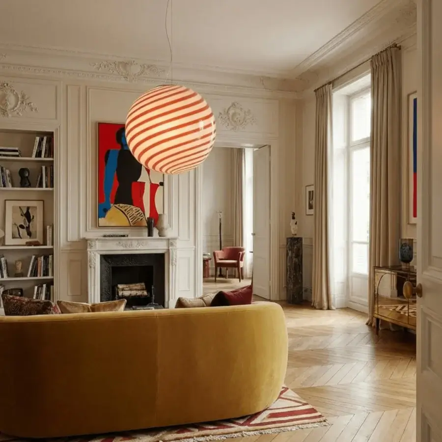 1295 Murano Candy Suspension Lamp - Red & White #9