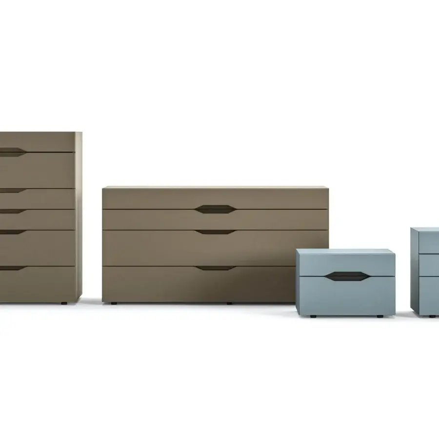 Superior Presotto Sigma nightstand with geometric silhouette and smooth taupe matte lacquer finish