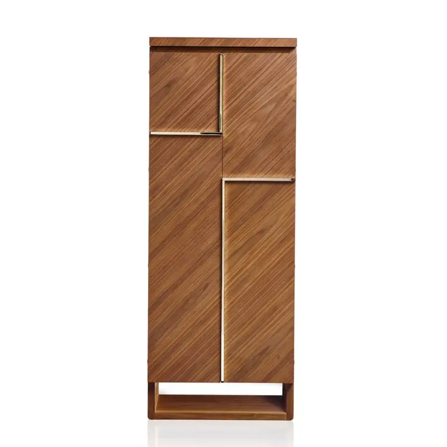 Exquisite Agresti Gioia Moderno armoire in rich brown wood with diagonal grain and gold hardware strips