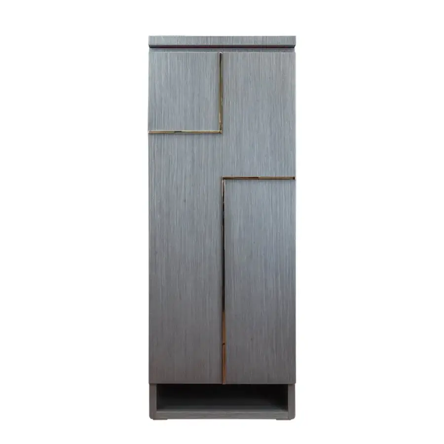Elegant Agresti Gioia Moderno armoire in grey textured wood with striking geometric gold metallic inlays and open base