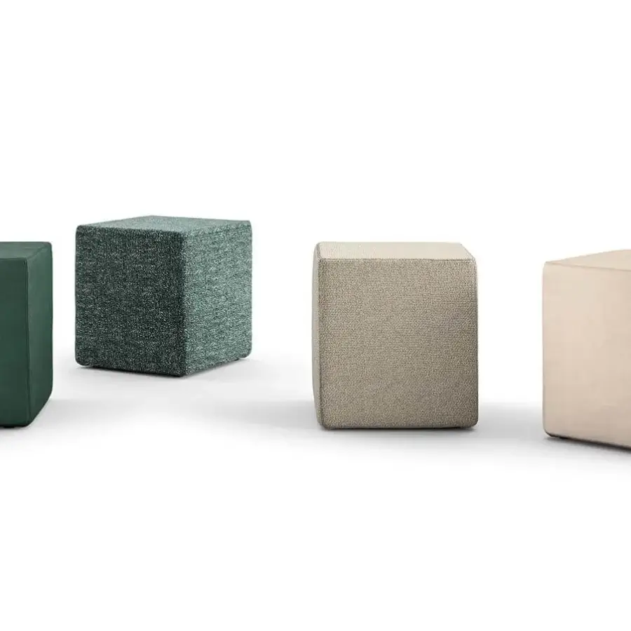 Distinguished Presotto Quadrato ottoman with refined fabric upholstery and a solid matte green finish