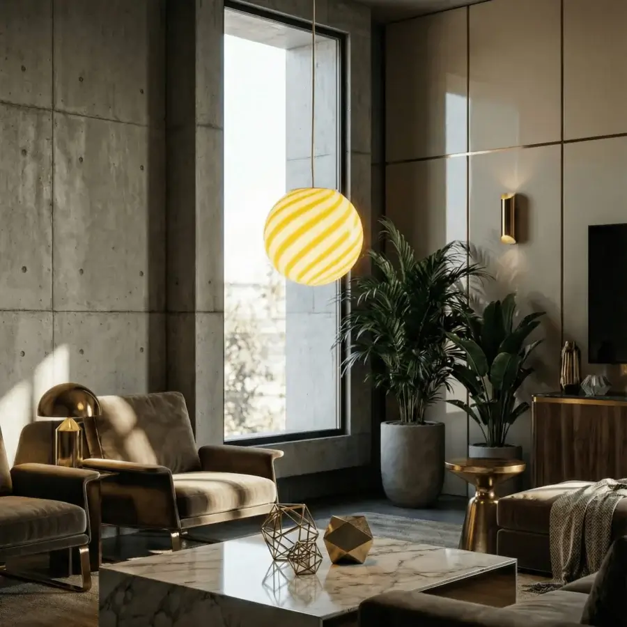 1295 Murano Candy Suspension Lamp - White & Yellow #10