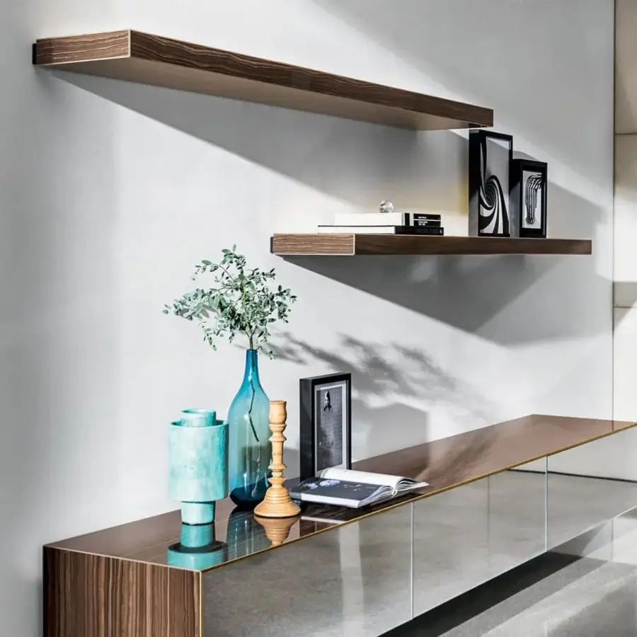 Exceptional Sovet Italia Magda shelf with sleek steel and medium-toned brown ceramic offering a minimalist aesthetic