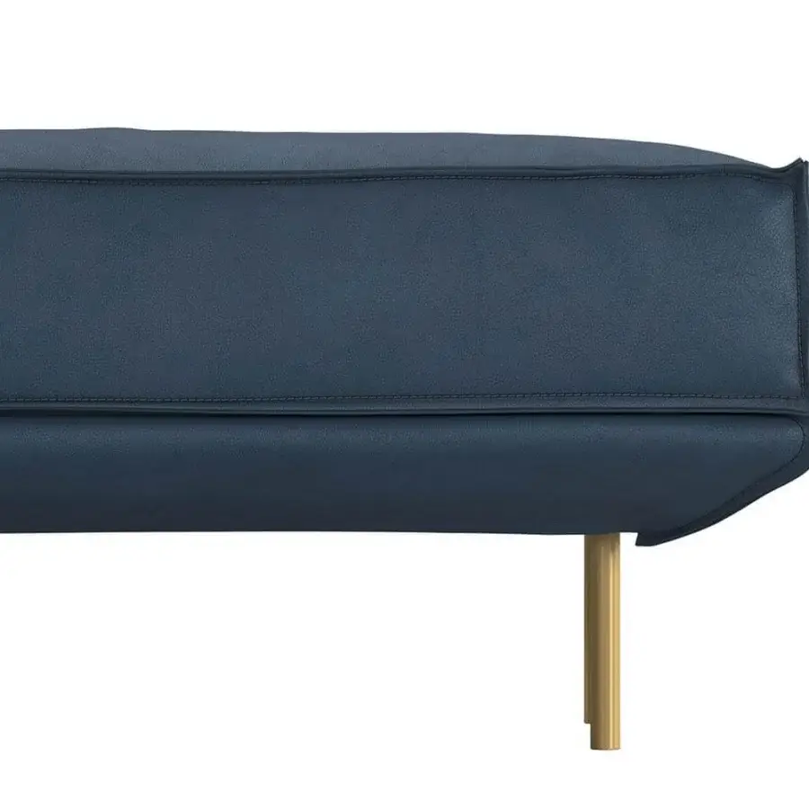 Lavish Presotto Cali bench with deep blue leather upholstery and glossy gold-toned metal legs