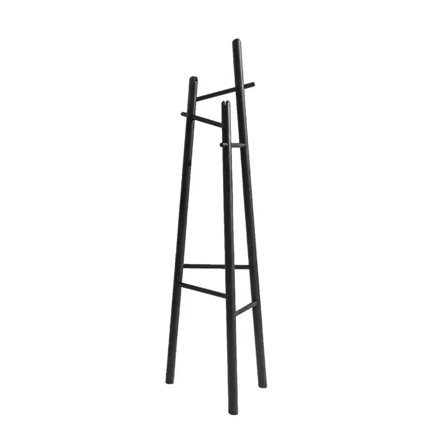 Superior Sovet Italia Sakti coat stand built in natural ash wood with a sleek matte black finish