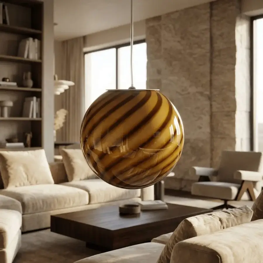 1295 Murano Candy Suspension Lamp - Honey Yellow #5