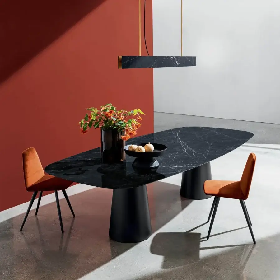 Superior Sovet Italia Totem Two Bases table with ceramic top and lacquered black metal bases