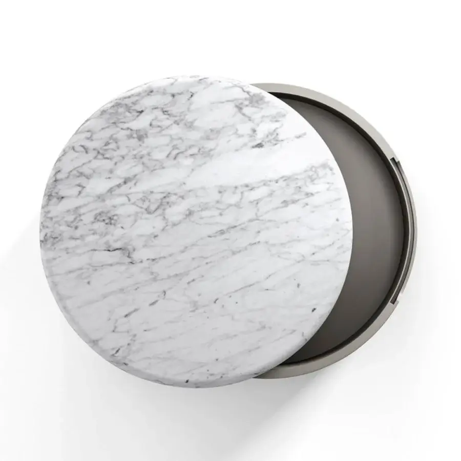 Superior Presotto Globo nightstand with curved lines and a deluxe Carrara marble top in matte grey lacquer