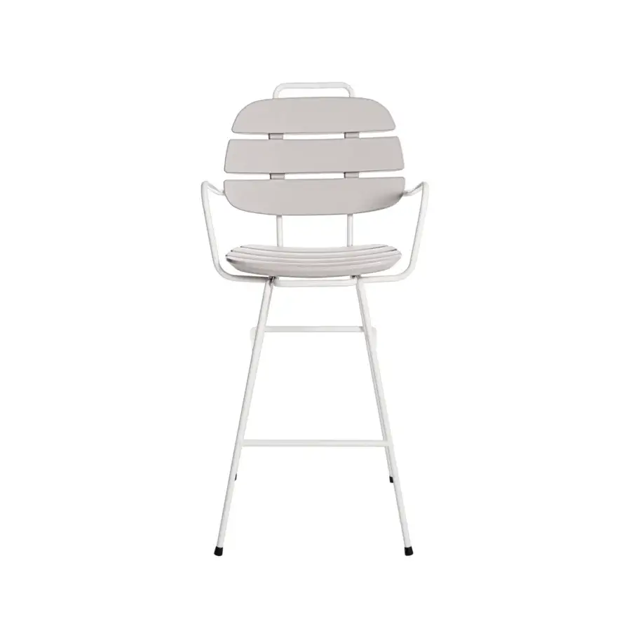 Refined Slide Ribs Up stool with tubular metal frame and synthetic slats in matte off white and light gray finish