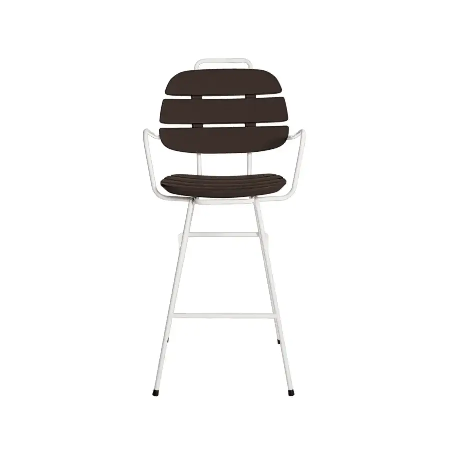 Sophisticated Slide Ribs Up stool featuring matte dark brown synthetic seat and white metal frame