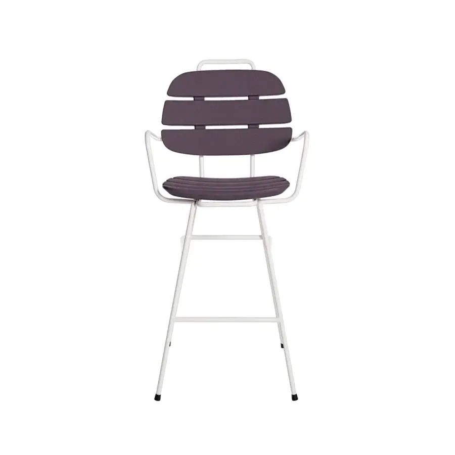 Sophisticated Slide Ribs Up stool showcasing contemporary white metal frame with textured dark purple-grey horizontal slats