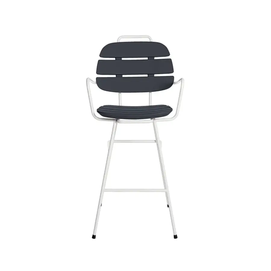 Architectural Slide Ribs Up stool featuring matte white metal frame alongside dark synthetic elements