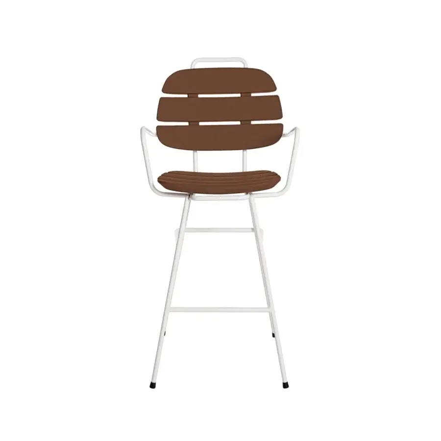 Exclusive Slide Ribs Up stool with white metal frame and matte brown slatted seat crafted in Italy