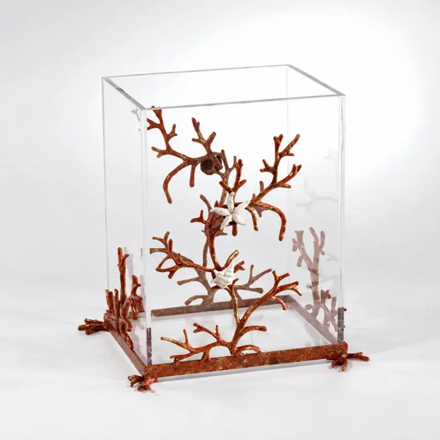 Luxury Selezioni Domus Corallo bathroom set in transparent glass and synthetic enclosure with rigid metallic base display