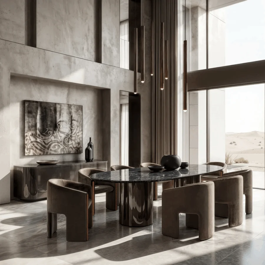 Sophisticated JR Home Darren/O JR-152/O oval table in natural quarried marble with black matt bevel plus nickel antique base