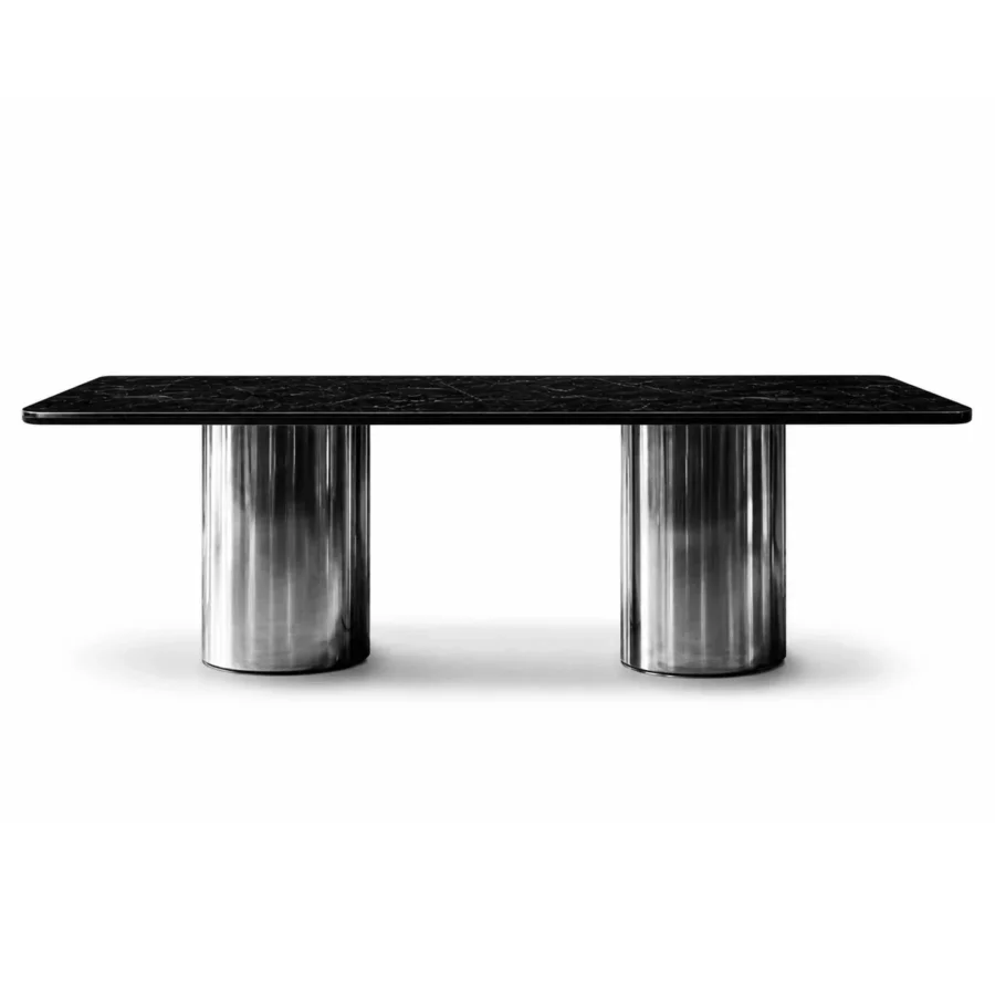 Exquisite JR Home John Richmond Darren JR-152-R rectangular table featuring natural quarried marble and nickel black antique columns