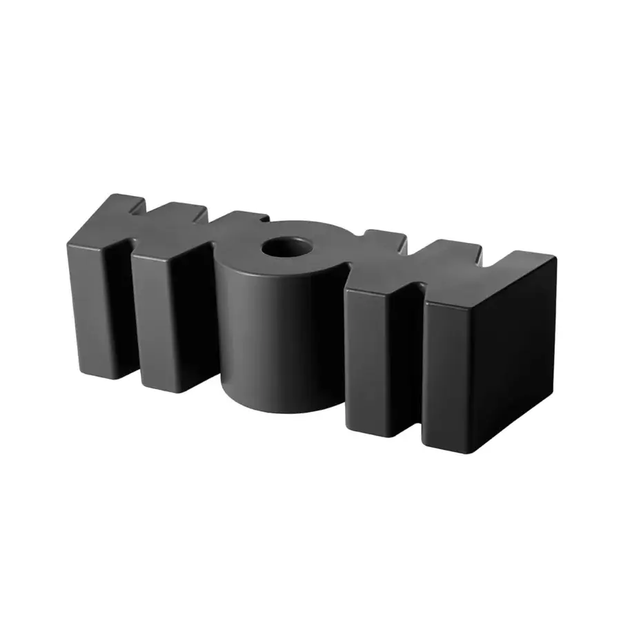 Sophisticated Slide Wow bench crafted from dark grey polyethylene featuring a smooth matte typographic silhouette