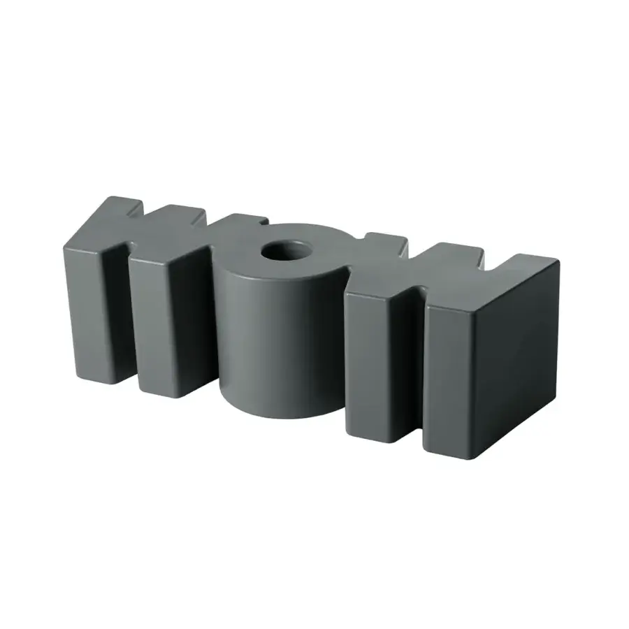 Luxury Slide Wow bench in medium gray polyethylene with a smooth matte finish formed as continuous monolithic letters