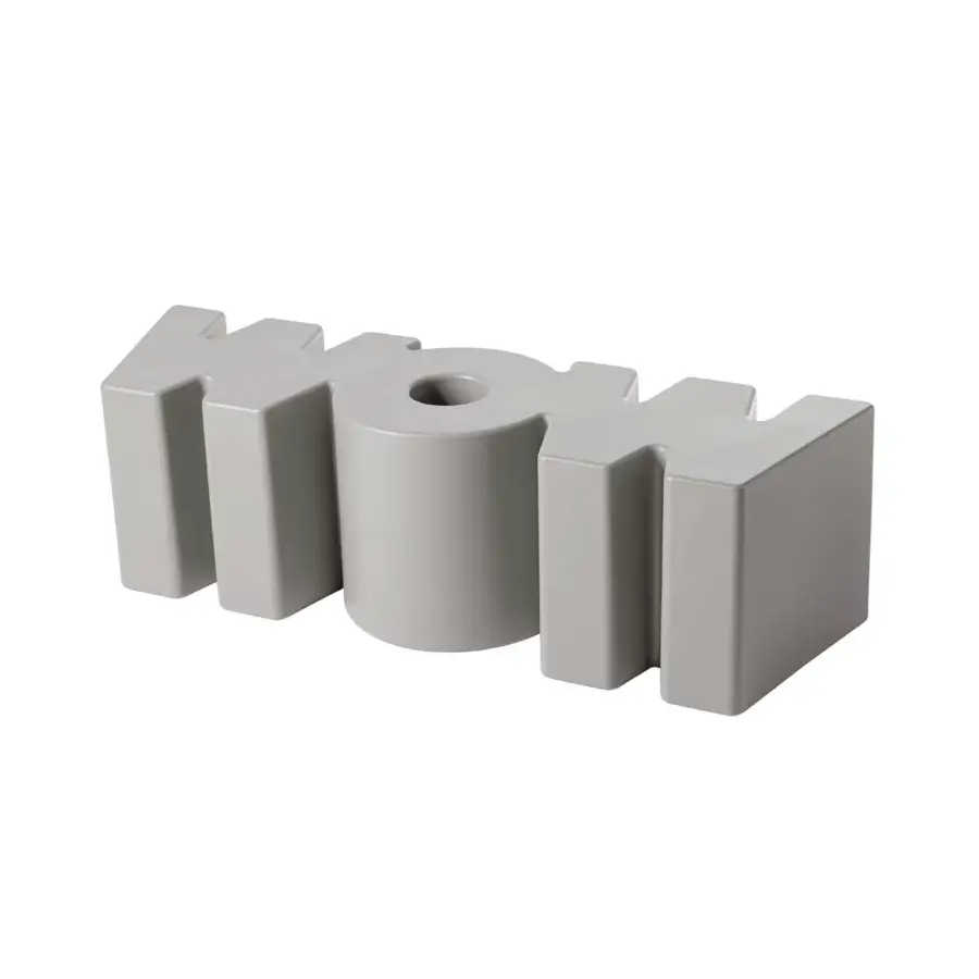 Exquisite Slide Wow Bench in light grey polyethylene with matte finish and continuous typographic form