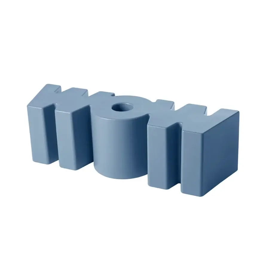 Luxury Slide Wow bench in monochromatic blue polyethylene with sculptural typography inspired form and matte finish