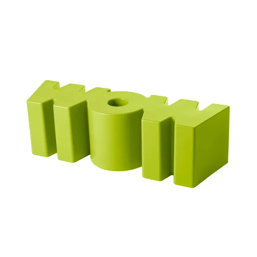 Luxury Slide Wow Bench sculptural seating piece in lime green polyethylene with smooth semi matte finish