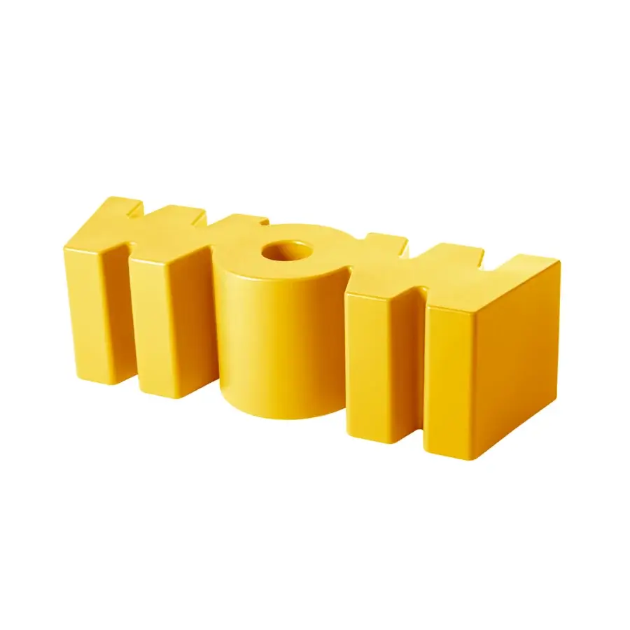 Contemporary Slide Wow bench sculptural seating in vibrant yellow polyethylene with glossy finish