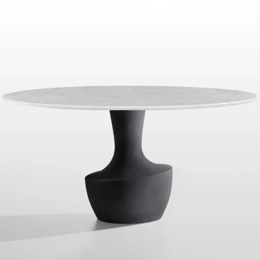 Exceptional Potocco Anfora table with a light round glass top and sculptural dark matte marble base