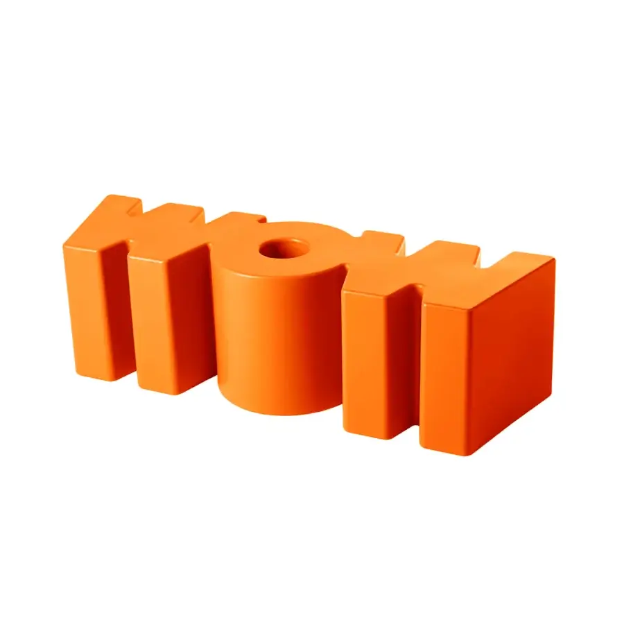 Luxury Slide Wow bench in vivid orange polyethylene with a sculptural geometric silhouette and smooth semi-matte finish