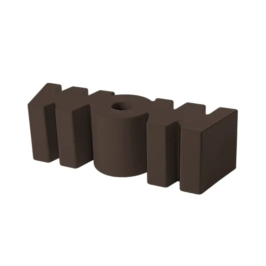 Elegant Slide Wow bench in dark brown polyethylene with a smooth matte finish and a unique typography inspired silhouette