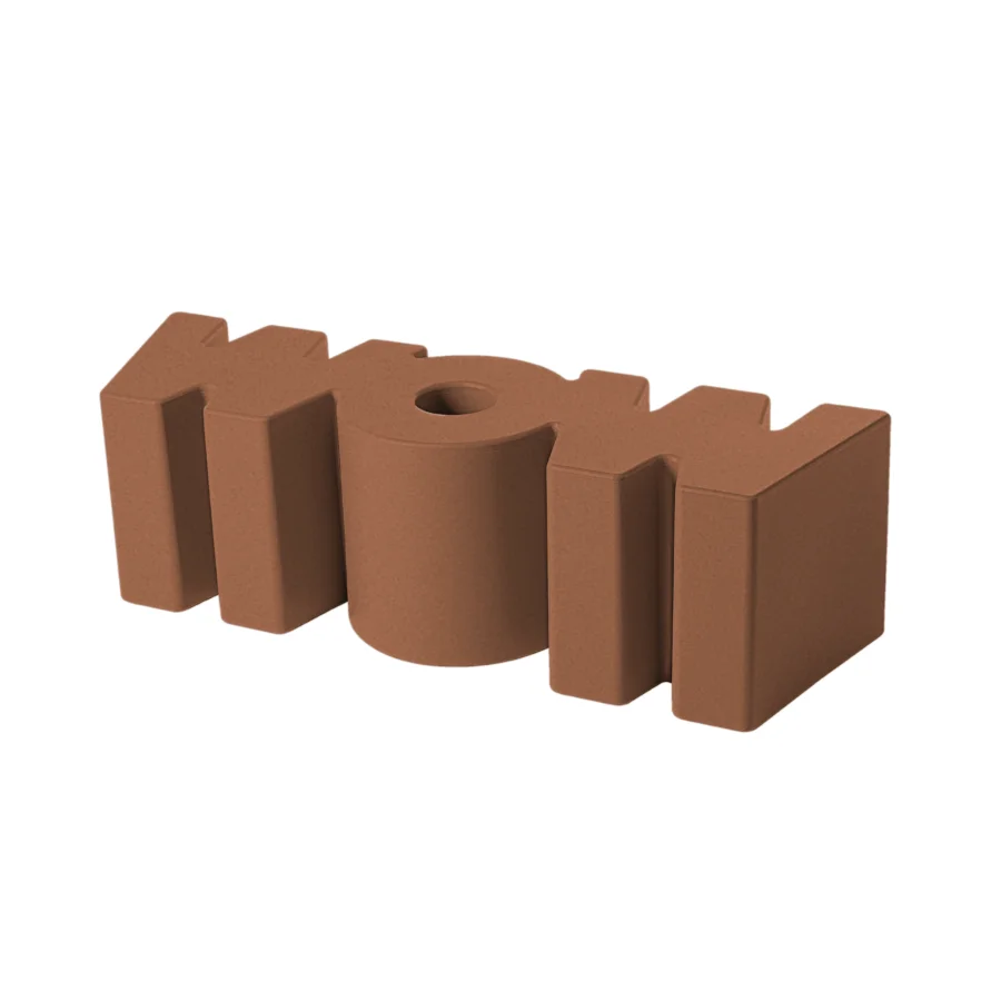 Luxury Slide Wow Bench molded from durable polyethylene with a matte terra-cotta brown textured finish sculptural design