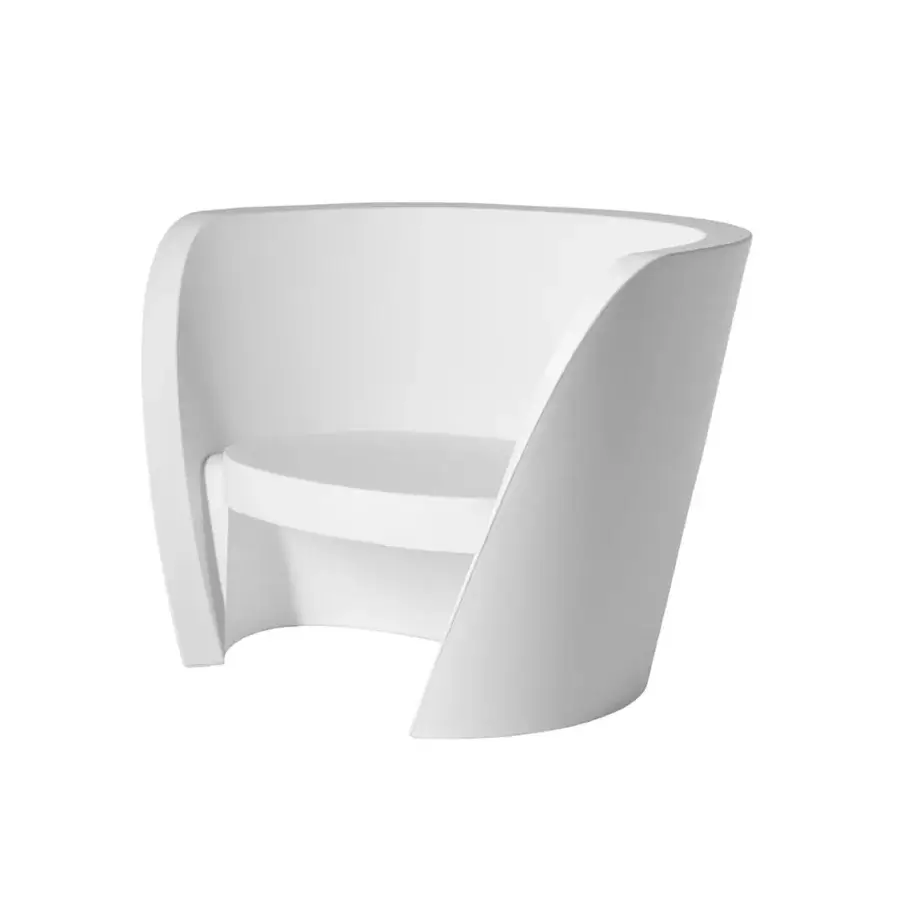 Luxury Slide Rap lounge chair in white polyethylene with a smooth matte finish and a sculptural minimalist fluid form