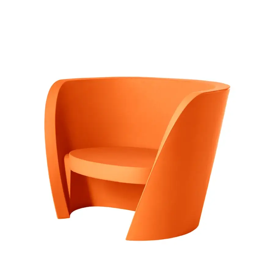 Sophisticated Slide Rap lounge chair crafted from durable polyethylene featuring a vibrant orange hue and matte texture