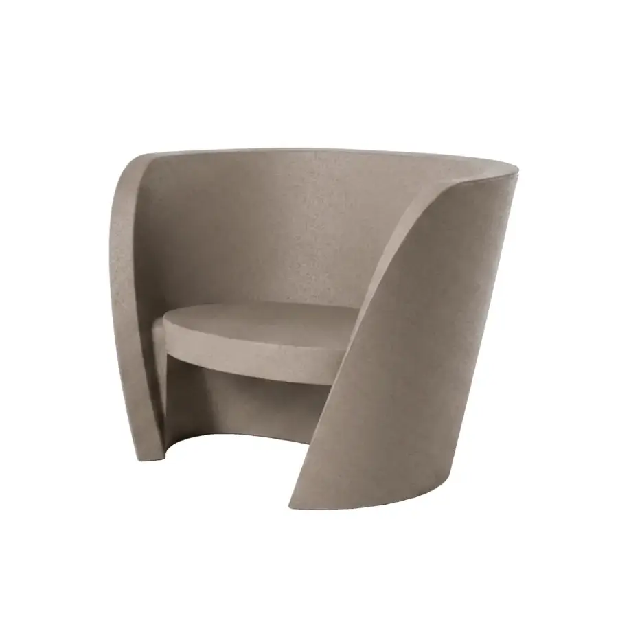 Luxury Slide Rap lounge chair in taupe polyethylene with a matte textured stone finish and continuous wrap-around backrest