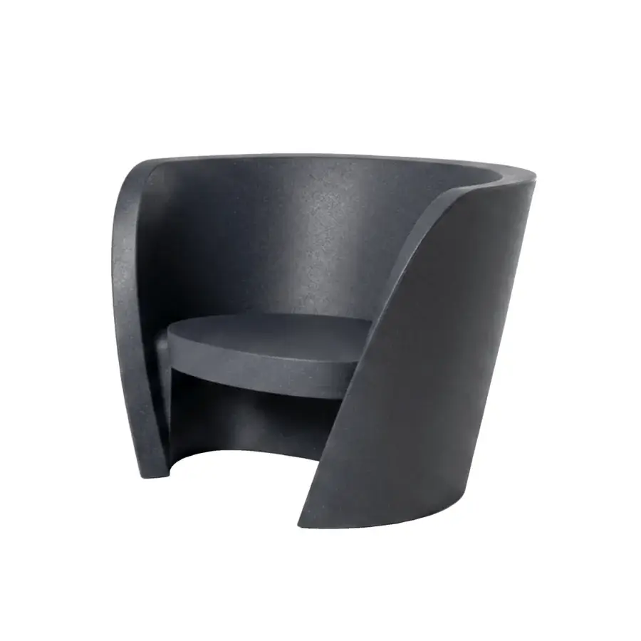 Luxury Slide Rap lounge chair in dark grey polyethylene with a sculptural semi-circular silhouette and matte finish