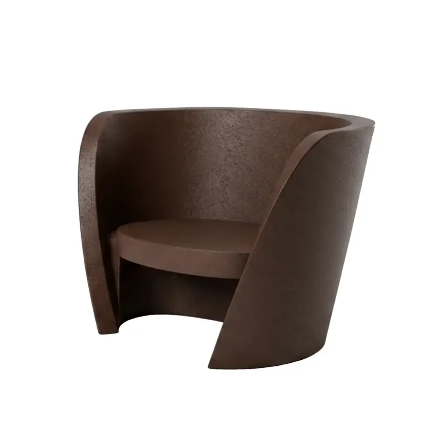 Sophisticated Slide Rap lounge chair in deep brown polyethylene with a matte textured monolithic form