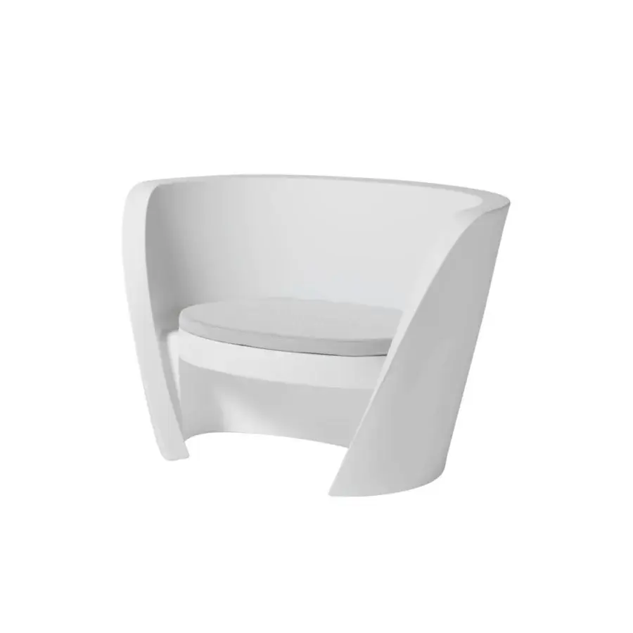 Luxury Slide Rap armchair in white polyethylene with matte finish and integrated wraparound shell plus grey seat cushion