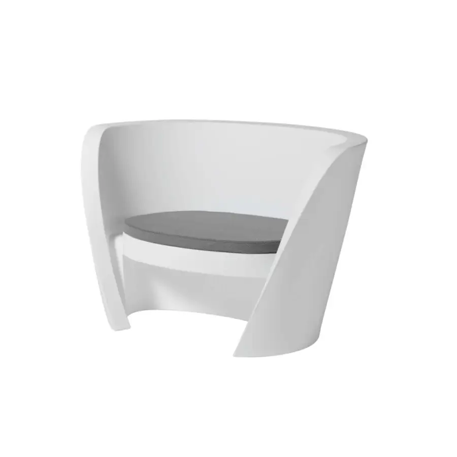Elegant Slide Rap lounge chair in white matte polyethylene with wrap-around silhouette plus textured grey cushion detail