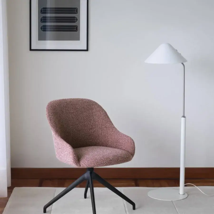 Superior Potocco Lyz chair with sinuous silhouette upholstered in soft pink and mauve textile with dark metal base