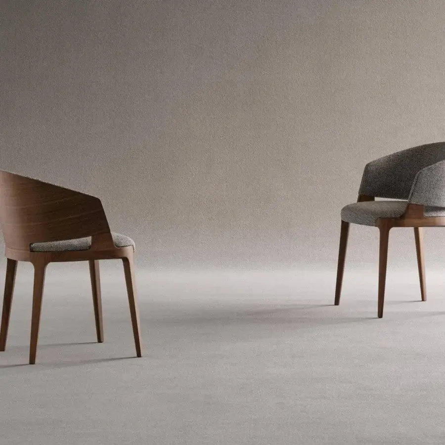 Distinguished Potocco Velis Wood armchair with solid ash structure and neutral gray textile upholstery with matte finish