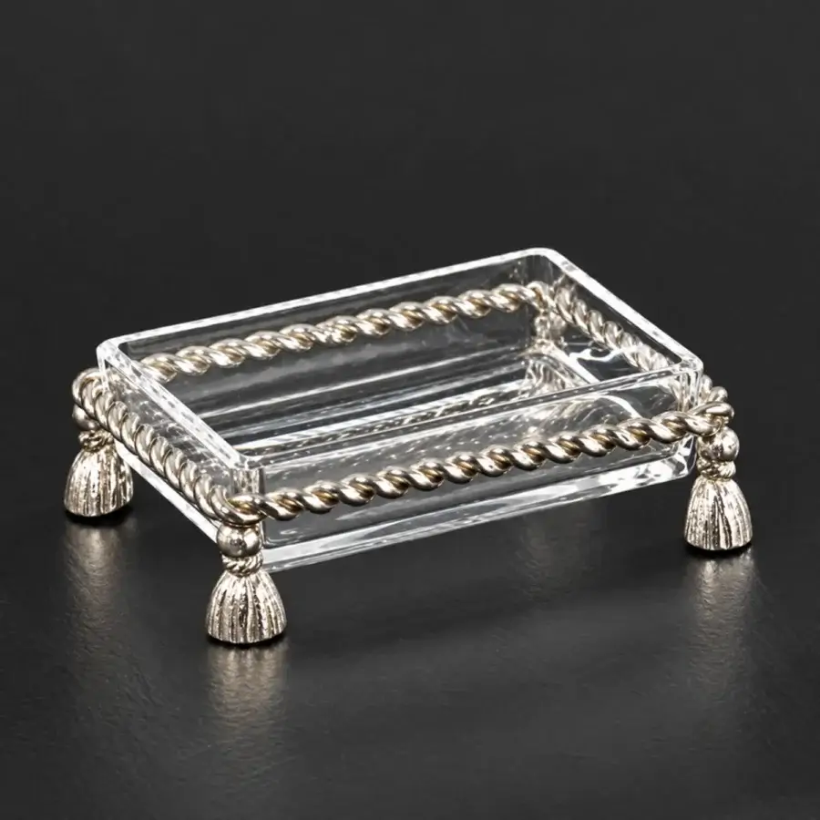 Traditional Selezioni Domus Corda tray in clear glass and polished metal with silver finish